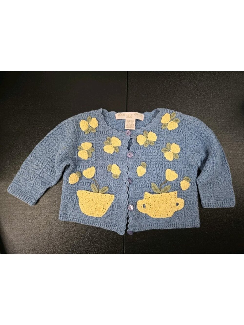 Vtg Eagle's Eye Baby Blue White Flowers Cardigan Sweater Size Small (6-12m)